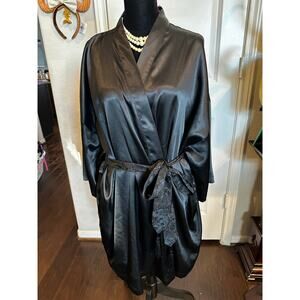 Vintage Victoria’s Secret Pink Label Black Satin Kimono Robe Tassel O/S